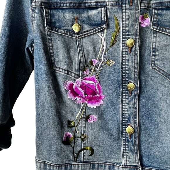 Lana Erica Womens Floral Embroidered Denim Jean Jacket Size Small - Picture 5 of 9